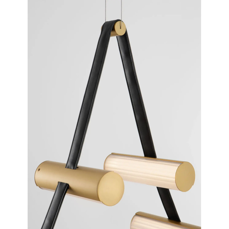 Lampa wisząca designerska Manila LED 3000K 227cm szkło / antyczny mosiądz / skórzany pasek