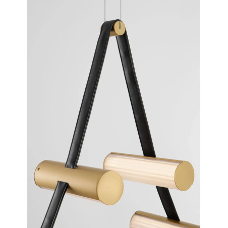 Lampa wisząca designerska Manila LED 3000K 227cm szkło / antyczny mosiądz / skórzany pasek