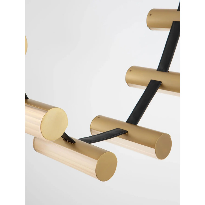 Lampa wisząca designerska Manila LED 3000K 227cm szkło / antyczny mosiądz / skórzany pasek