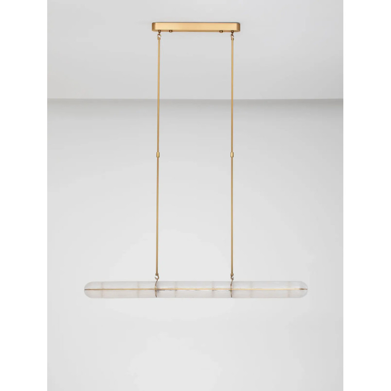 Lampa wisząca szklana podłużna Loren LED 121cm szkło strukturalne / antyczny mosiądz
