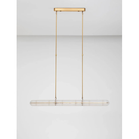 Lampa wisząca szklana podłużna Loren LED 121cm szkło strukturalne / antyczny mosiądz