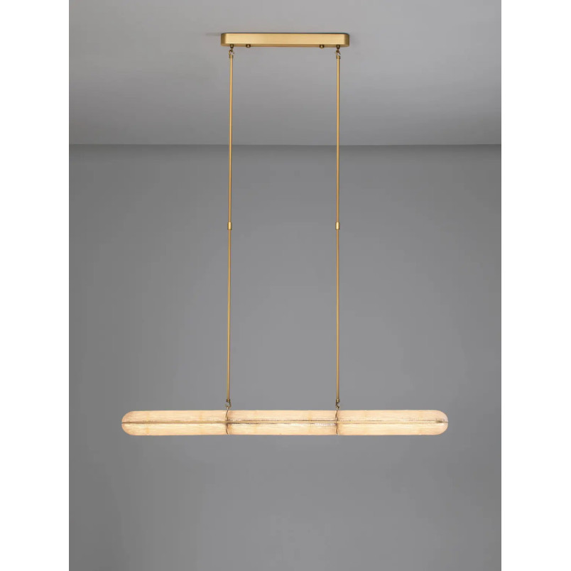Lampa wisząca szklana podłużna Loren LED 121cm szkło strukturalne / antyczny mosiądz