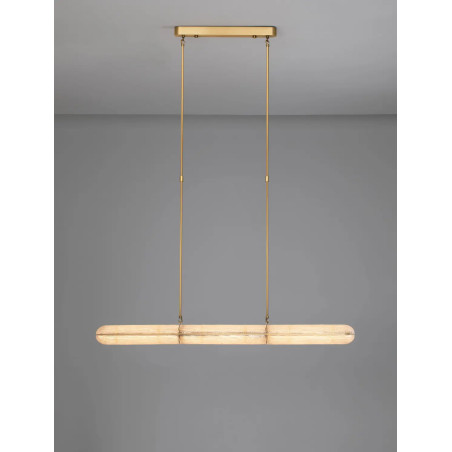Lampa wisząca szklana podłużna Loren LED 121cm szkło strukturalne / antyczny mosiądz