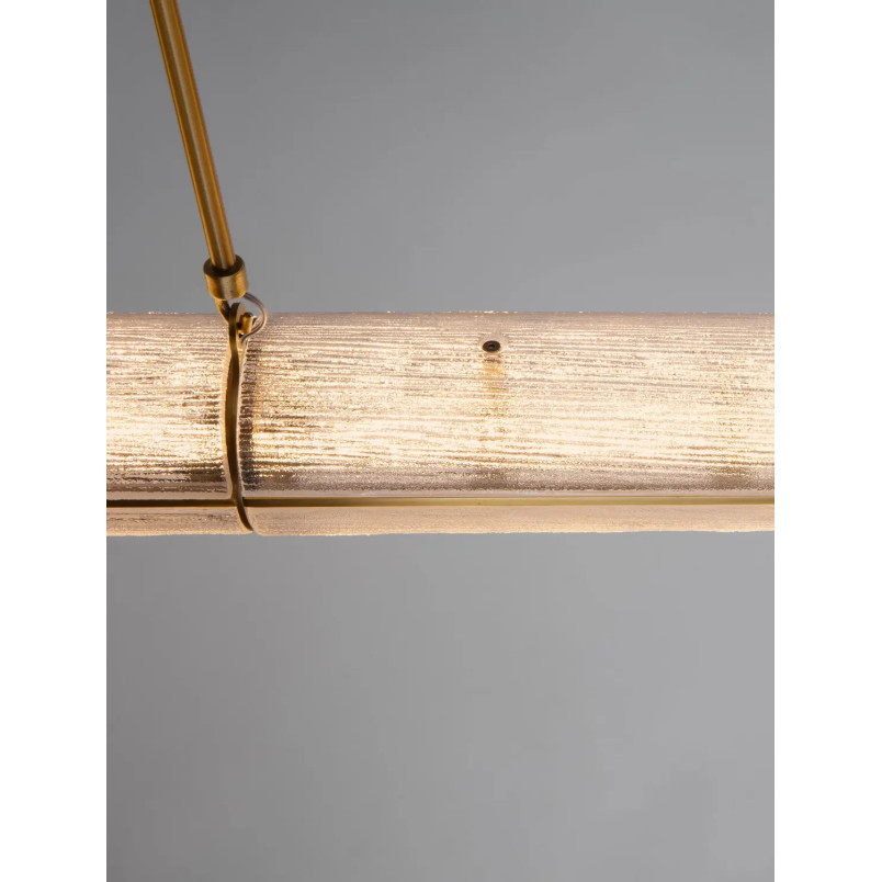 Lampa wisząca szklana podłużna Loren LED 121cm szkło strukturalne / antyczny mosiądz