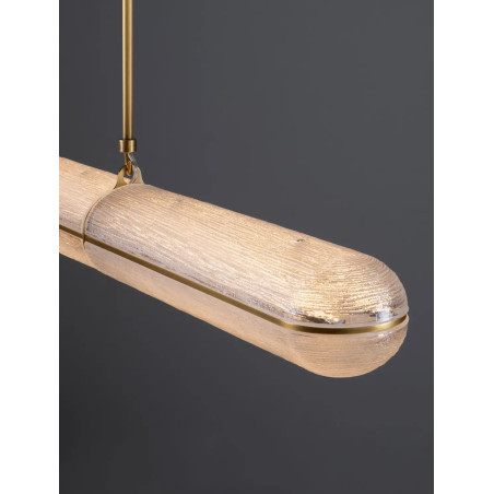 Lampa wisząca szklana podłużna Loren LED 121cm szkło strukturalne / antyczny mosiądz