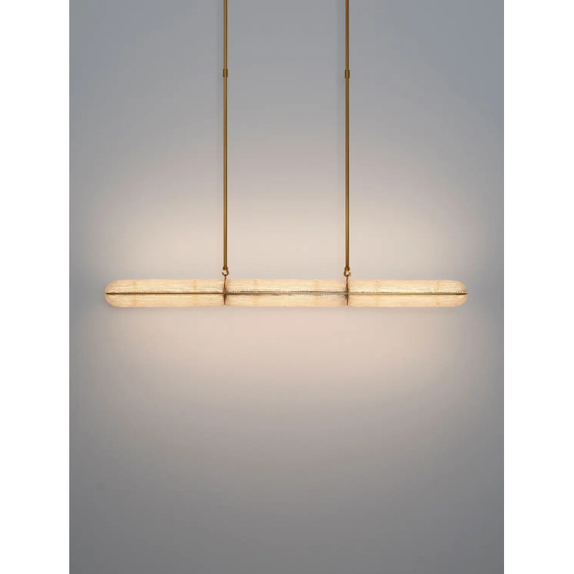 Lampa wisząca szklana podłużna Loren LED 121cm szkło strukturalne / antyczny mosiądz