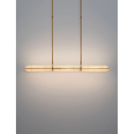 Lampa wisząca szklana podłużna Loren LED 121cm szkło strukturalne / antyczny mosiądz