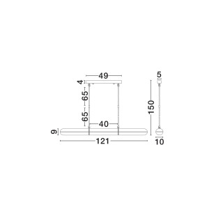 Lampa wisząca szklana podłużna Loren LED 121cm szkło strukturalne / antyczny mosiądz