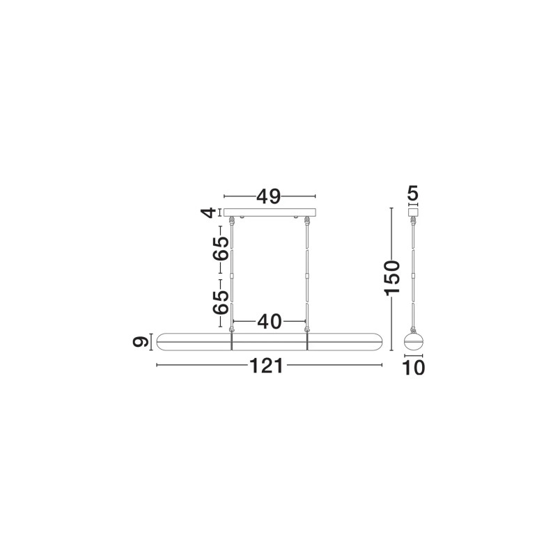 Lampa wisząca szklana podłużna Loren LED 121cm szkło strukturalne / antyczny mosiądz