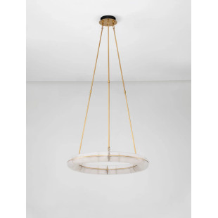 Lampa wisząca szklana okrągła Loren LED 75cm szkło strukturalne / antyczny mosiądz