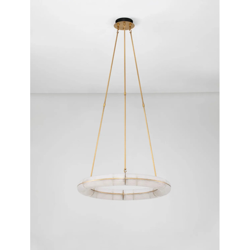 Lampa wisząca szklana okrągła Loren LED 75cm szkło strukturalne / antyczny mosiądz