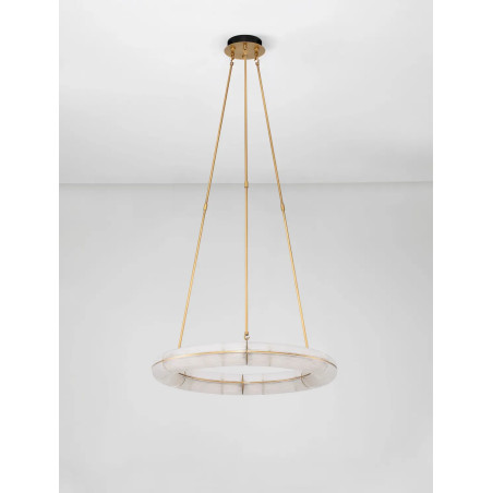 Lampa wisząca szklana okrągła Loren LED 75cm szkło strukturalne / antyczny mosiądz