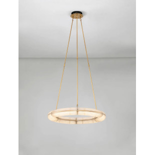 Lampa wisząca szklana okrągła Loren LED 75cm szkło strukturalne / antyczny mosiądz