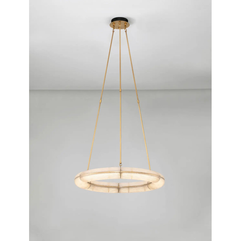 Lampa wisząca szklana okrągła Loren LED 75cm szkło strukturalne / antyczny mosiądz