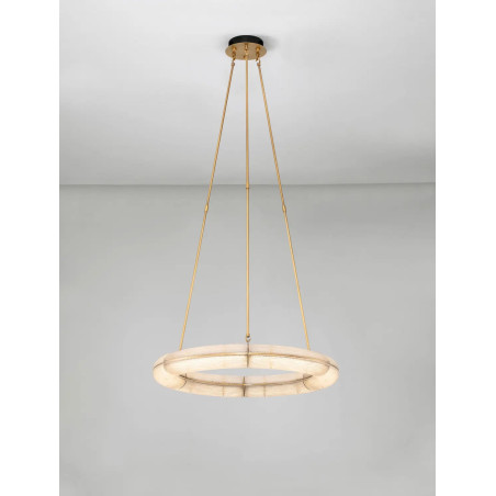 Lampa wisząca szklana okrągła Loren LED 75cm szkło strukturalne / antyczny mosiądz