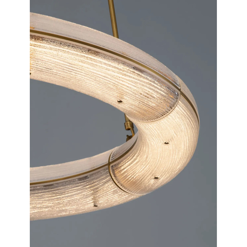 Lampa wisząca szklana okrągła Loren LED 75cm szkło strukturalne / antyczny mosiądz