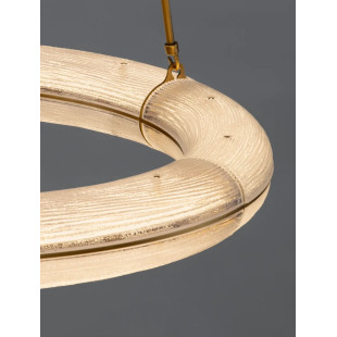 Lampa wisząca szklana okrągła Loren LED 75cm szkło strukturalne / antyczny mosiądz