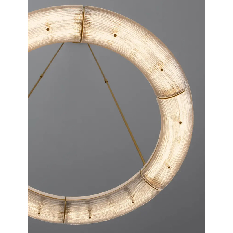 Lampa wisząca szklana okrągła Loren LED 75cm szkło strukturalne / antyczny mosiądz
