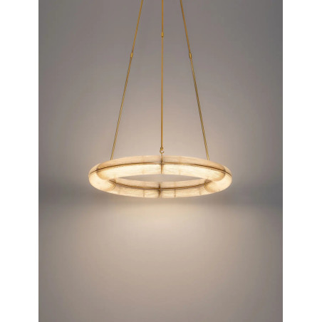 Lampa wisząca szklana okrągła Loren LED 75cm szkło strukturalne / antyczny mosiądz