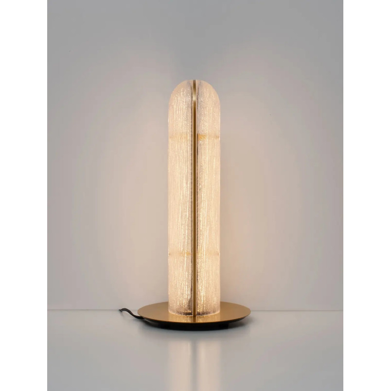 Lampa stołowa szklana modern Loren LED 21,5cm szkło strukturalne / antyczny mosiądz