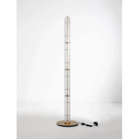 Lampa podłogowa szklana modern Loren LED 165,5cm szkło strukturalne / antyczny mosiądz