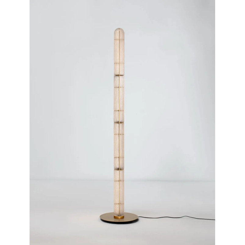 Lampa podłogowa szklana modern Loren LED 165,5cm szkło strukturalne / antyczny mosiądz