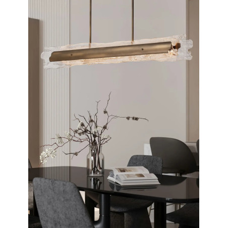 Lampa wisząca podłużna Lorea LED 3000K 128cm antyczny mosiądz / szkło dekoracyjne