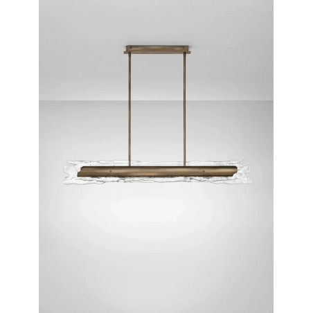 Lampa wisząca podłużna Lorea LED 3000K 128cm antyczny mosiądz / szkło dekoracyjne
