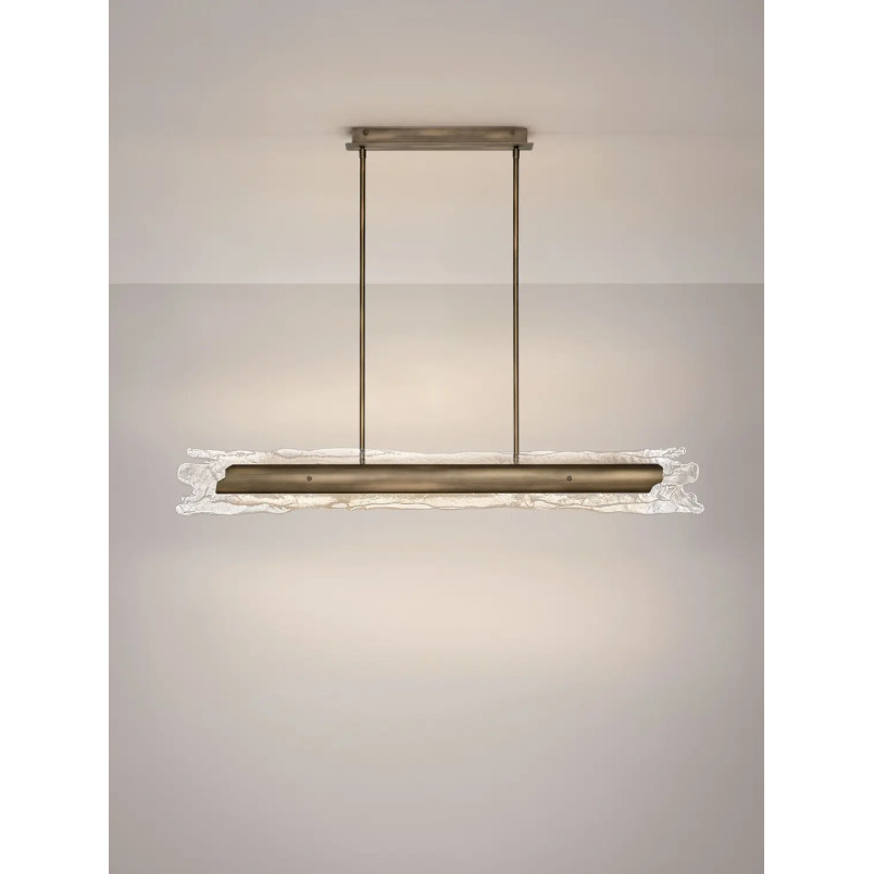 Lampa wisząca podłużna Lorea LED 3000K 128cm antyczny mosiądz / szkło dekoracyjne