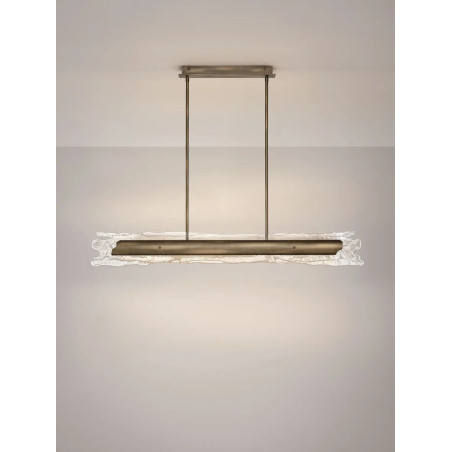 Lampa wisząca podłużna Lorea LED 3000K 128cm antyczny mosiądz / szkło dekoracyjne