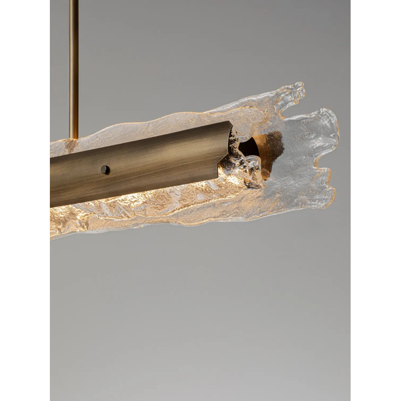 Lampa wisząca podłużna Lorea LED 3000K 128cm antyczny mosiądz / szkło dekoracyjne