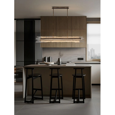 Lampa wisząca podłużna Lorea LED 3000K 128cm antyczny mosiądz / szkło dekoracyjne