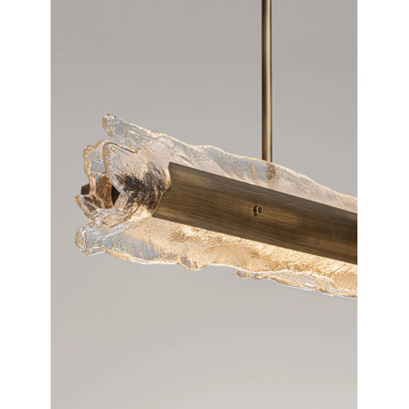 Lampa wisząca podłużna Lorea LED 3000K 128cm antyczny mosiądz / szkło dekoracyjne
