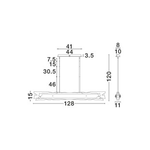 Lampa wisząca podłużna Lorea LED 3000K 128cm antyczny mosiądz / szkło dekoracyjne