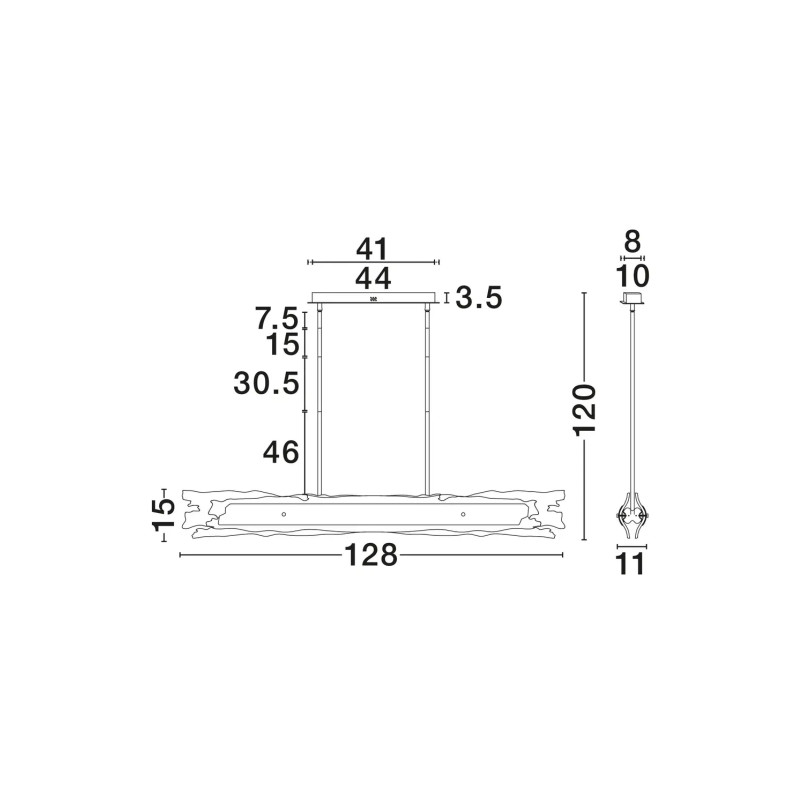 Lampa wisząca podłużna Lorea LED 3000K 128cm antyczny mosiądz / szkło dekoracyjne