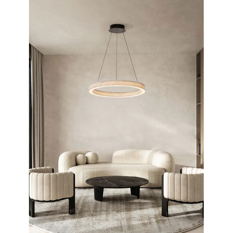 Lampa wisząca marmurowa okrągła Finu LED 3000K 65,5cm szara