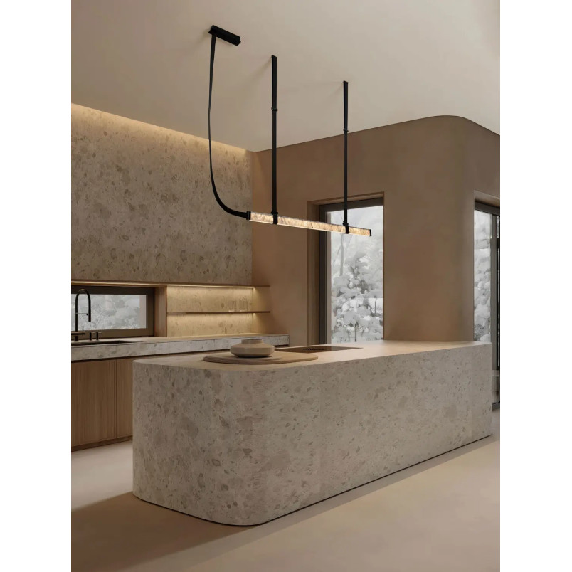 Lampa wisząca marmurowa podłużna Finu LED 3000K 125,5cm szary / czarny