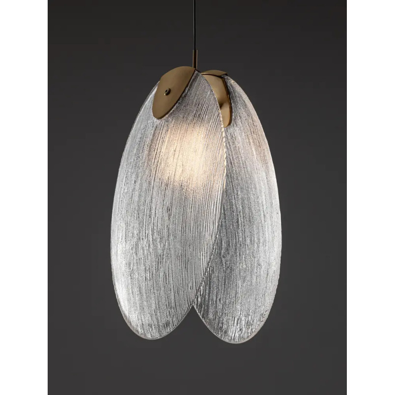 Lampa wisząca szklana Helis LED 3000K 21cm szkło strukturalne / antyczny mosiądz
