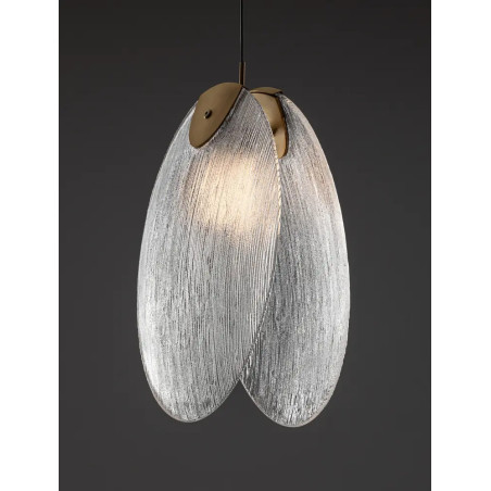 Lampa wisząca szklana Helis LED 3000K 21cm szkło strukturalne / antyczny mosiądz