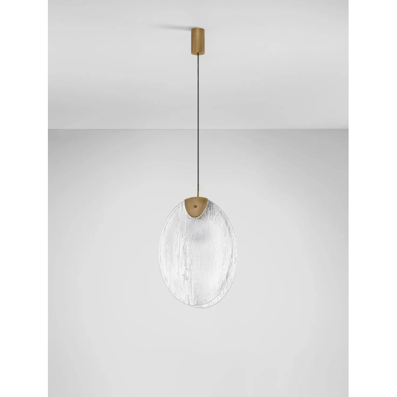 Lampa wisząca szklana Helis LED 3000K 21cm szkło strukturalne / antyczny mosiądz