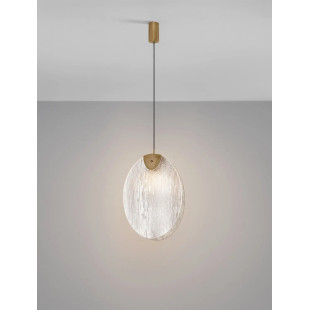 Lampa wisząca szklana Helis LED 3000K 21cm szkło strukturalne / antyczny mosiądz