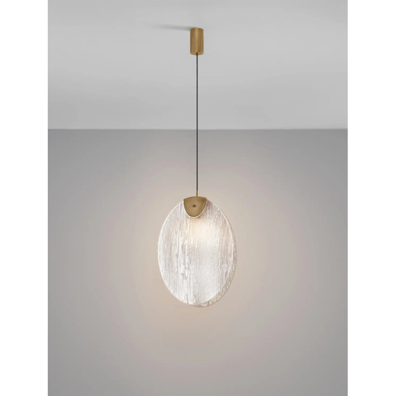 Lampa wisząca szklana Helis LED 3000K 21cm szkło strukturalne / antyczny mosiądz