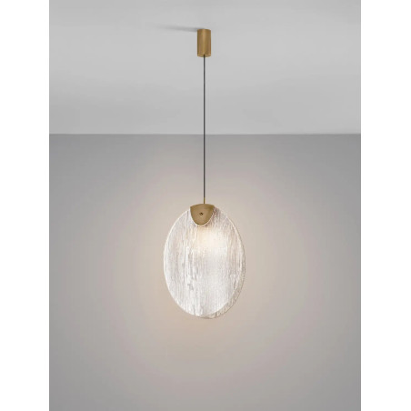 Lampa wisząca szklana Helis LED 3000K 21cm szkło strukturalne / antyczny mosiądz