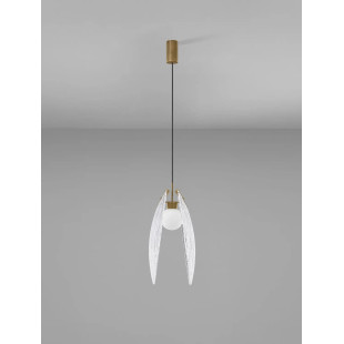 Lampa wisząca szklana Helis LED 3000K 21cm szkło strukturalne / antyczny mosiądz