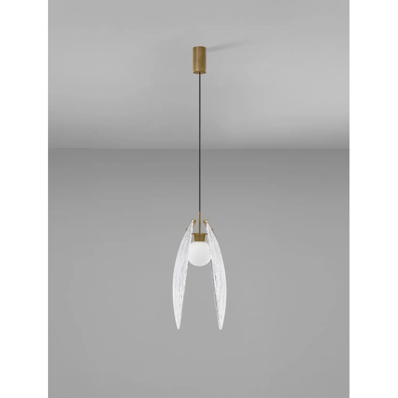 Lampa wisząca szklana Helis LED 3000K 21cm szkło strukturalne / antyczny mosiądz