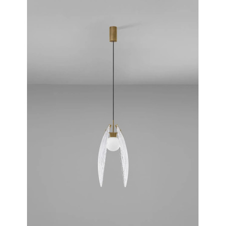 Lampa wisząca szklana Helis LED 3000K 21cm szkło strukturalne / antyczny mosiądz