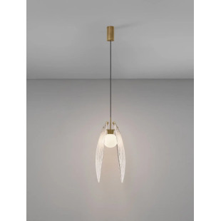 Lampa wisząca szklana Helis LED 3000K 21cm szkło strukturalne / antyczny mosiądz