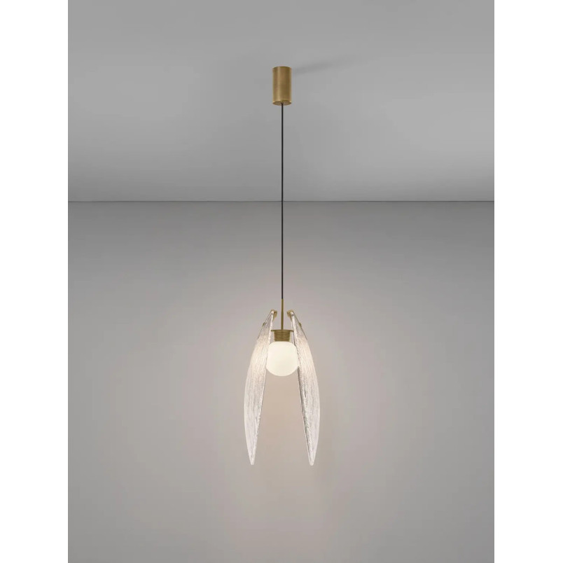 Lampa wisząca szklana Helis LED 3000K 21cm szkło strukturalne / antyczny mosiądz