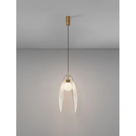Lampa wisząca szklana Helis LED 3000K 21cm szkło strukturalne / antyczny mosiądz