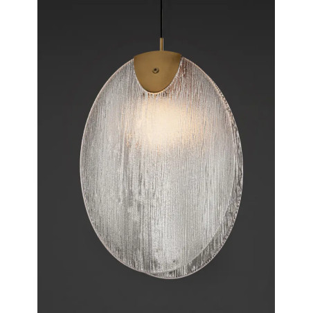 Lampa wisząca szklana Helis LED 3000K 21cm szkło strukturalne / antyczny mosiądz